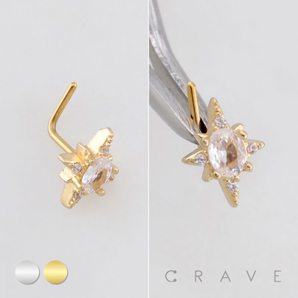 DIMENSIONAL MULTI CZ STARBURST CZ POLISH 316L SURGICAL STEEL L-SHAPE NOSE RING DIMENSIONAL MULTI CZ STARBURST CZ POLISH 316L SURGICAL STEEL L-SHAPE NOSE RING